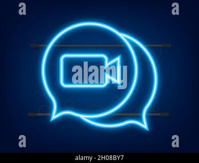 Videochiamata in arrivo sul laptop. Computer portatile con chiamata in arrivo, immagine del profilo uomo e pulsanti di accettazione rifiuto. Icona neon. Illustrazione dello stock vettoriale Illustrazione Vettoriale