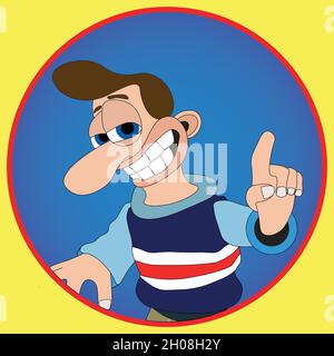 Uomo con un sorriso cheeky e grande naso cartone animato profilo avatar etichetta etichetta flat design Illustrazione Vettoriale