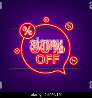 30% di sconto sul Banner Sconto Vendita. Icona neon. Prezzo dell'offerta scontato. Illustrazione vettoriale Illustrazione Vettoriale