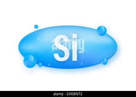 Mineral si Silicium blu brillante capsula icona. Sostanza per la bellezza. Complesso minerale di silicio. Illustrazione Vettoriale