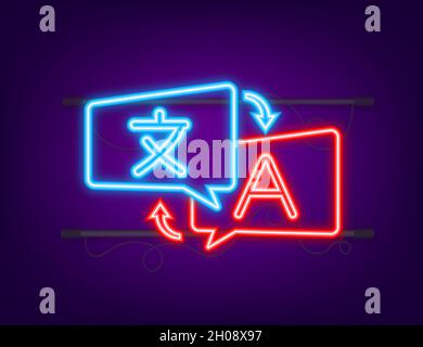 Concetto di traduttore online. Icona del traduttore. Stile neon. Illustrazione vettoriale Illustrazione Vettoriale