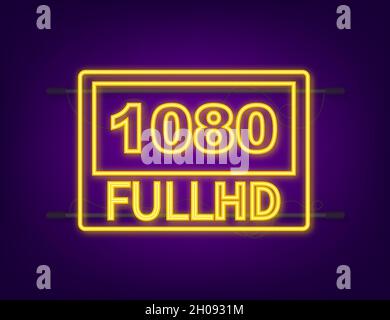 1080 segnale impostazioni video full hd. Icona neon. Illustrazione dello stock vettoriale. Illustrazione Vettoriale