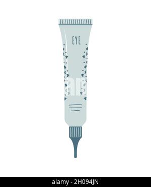 Crema per gli occhi. Cura della pelle. Routine mattutina. Pulizia, tonificazione e idratazione. Prodotto di bellezza disegnato a mano. Illustrazione vettoriale in stile cartoon piatto Illustrazione Vettoriale