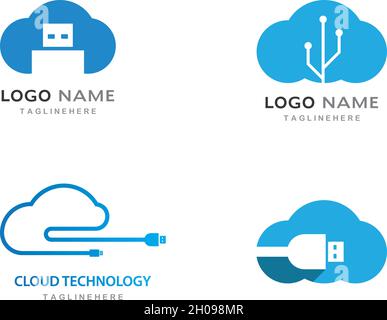modello vettoriale del logo della tecnologia cloud Illustrazione Vettoriale