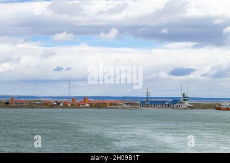 Punta Delgada lighthouse, stretto di Magellano cileno transfrontalieri. Il Cile landmark Foto Stock