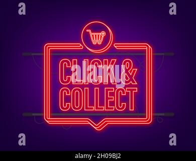Megafono fare clic e raccogliere il banner neon. Stile piatto. Icona vettore sito Web. Illustrazione dello stock vettoriale Illustrazione Vettoriale