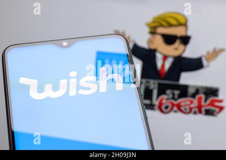 Wish è una piattaforma di e-commerce online. Pompare azioni sul mercato azionario da parte del gruppo wallstreetbets di reddit. Foto Stock