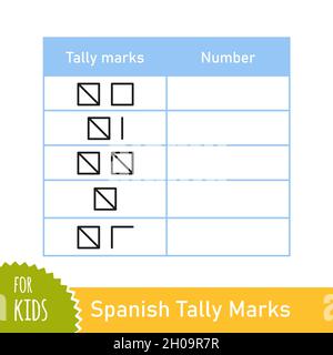 Compito matematico con segni di conteggio spagnoli. Gioco di conteggio per prescolare e bambini della scuola. Gioco matematico educativo. Illustrazione vettoriale isolata su Illustrazione Vettoriale