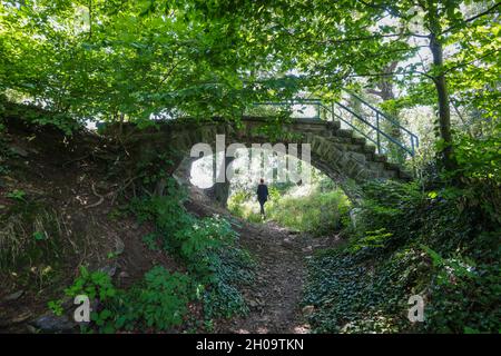 '23.07.2021, Germania, Renania Settentrionale-Vestfalia, Hattingen - giardino di Getmann, anche il giardino di Getmann nel distretto di Blankenstein. Donna sotto la sposa Foto Stock