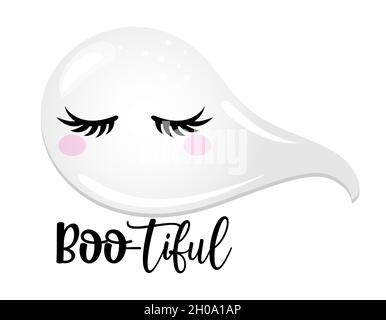 Boo-tiful (bello), Halloween felice - ragazza fantasma bella. Disegna per la stampa i doble fantasma. Adorabile poster per Halloween partito, buono per t shi Illustrazione Vettoriale