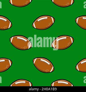 Football americano, rugby senza cuciture con molte palle - divertente scarabocchio disegnato a mano, modello senza cuciture. Illustrazione Vettoriale