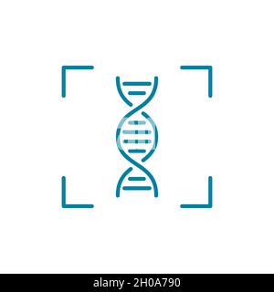 Icona della linea di identificazione del DNA. Concetto di biometria. Autorizzazione identità. Analisi forense. Ricerca nel database. Accesso sicuro. Autenticazione digitale. Illustrazione Vettoriale