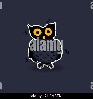 Adesivo del vettore disegnato a mano di horror halloween gufo volti. Vacanze autunnali. Elementi grafici creepy e spooky per le decorazioni di Halloween. Illustrazione Vettoriale