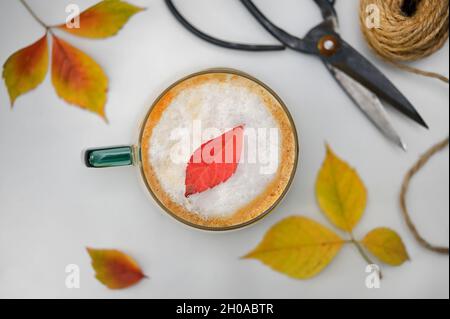 Autunno Cafe latte Cup dall'alto Foto Stock