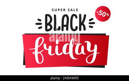 Modello banner vendita black friday, illustrazione vettoriale con scritta a mano Illustrazione Vettoriale