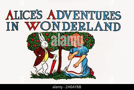 Pagina del titolo: 'Alice's Adventures in Wonderland' di Lewis Carroll. Chicago: The Reilly & Britton Co., (1908). Arte dei colori di John R. Neill di fama Oz Foto Stock