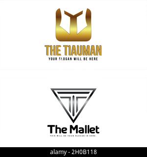 Icona di lusso logo iniziale cravatta maglia triangolo disegno vettore illustrazione Illustrazione Vettoriale