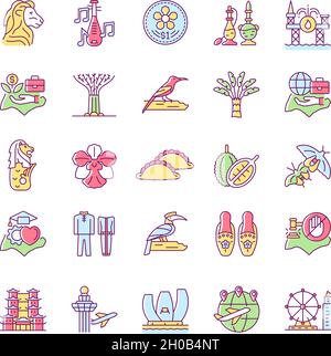 Simboli nazionali di Singapore icone a colori RGB impostate Illustrazione Vettoriale