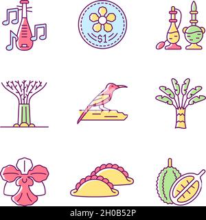 Singapore Identity RGB icone a colori impostate Illustrazione Vettoriale