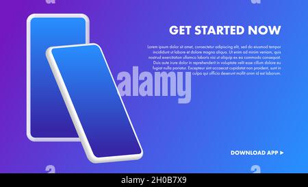 Mockup banner pubblicità dispositivi. Smartphone su sfondo blu. Design della pagina del sito Web. Illustrazione vettoriale Illustrazione Vettoriale