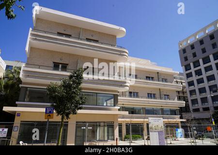 Bauhaus Architecture al Mikve Israel St 23, Tel Aviv White City. La Città Bianca si riferisce ad una collezione di oltre 4,000 edifici costruiti nel Bauhaus o. Foto Stock