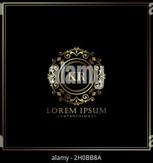 KR Initial Letter Luxury Logo template in Vector per Ristorante, Royalty, Boutique, Cafe, Hotel, Heraldic, Gioielli, Moda e altri illustrat vettoriali Illustrazione Vettoriale