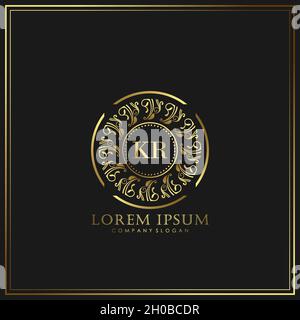 KR Initial Letter Luxury Logo template in Vector per Ristorante, Royalty, Boutique, Cafe, Hotel, Heraldic, Gioielli, Moda e altri illustrat vettoriali Illustrazione Vettoriale