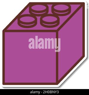 Disegno dell'adesivo con illustrazione isolata del blocco viola per il lego Illustrazione Vettoriale