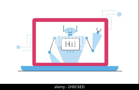 Chatbot assistente al compratore per lo shopping in linea. Illustrazione Vettoriale