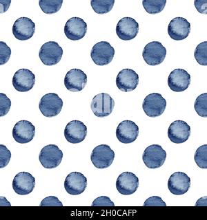 Modello senza cuciture con acquerello dipinto a mano. Astratto blu indaco giro goccia sfondo clipart. Foto Stock