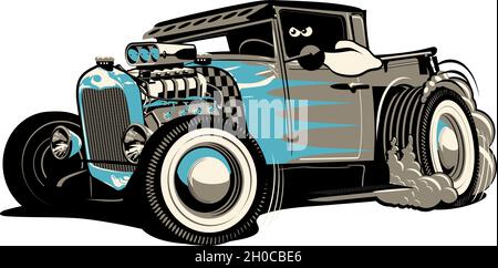 Cartone animato retro hot rod isolato su sfondo bianco. Formato vettoriale EPS-8 disponibile separato da gruppi e livelli per una facile modifica Illustrazione Vettoriale