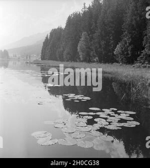 Ein Ausflug zum Schwarzsee bei Kitzbühel in Tirolo, Deutsches Reich 1930er Jahre. Una gita al lago Schwarzsee vicino a Kitzbühel in Tirolo, Germania 1930s. Foto Stock