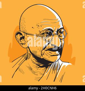 Mohandas Karamchand Gandhi era un avvocato indiano, nazionalista anti-coloniale, ed eticista politico. Vettore Illustrazione Vettoriale