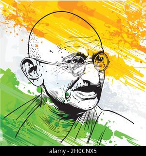 Mohandas Karamchand Gandhi era un avvocato indiano, nazionalista anti-coloniale, ed eticista politico. Vettore Illustrazione Vettoriale