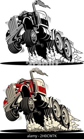 Cartoon semi-camion isolato su sfondo bianco. Formato vettoriale EPS-8 disponibile separato da gruppi e livelli per una facile modifica Illustrazione Vettoriale