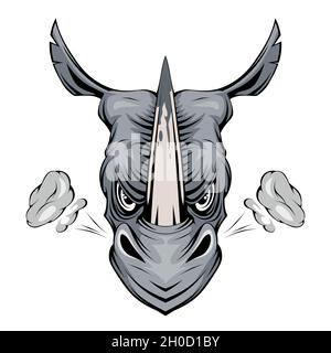 Rinoceronte arrabbiato. Rhino animale. Mascotte sportiva. Animale cartoon arrabbiato. Testa Rhino. Modellazione dimensionale. Logo per la stampa. Capo animale per tatuaggio. Vet Illustrazione Vettoriale