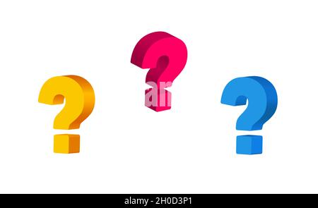 Colore punto interrogativo grande isometrico. Tre domande gialle Illustrazione Vettoriale