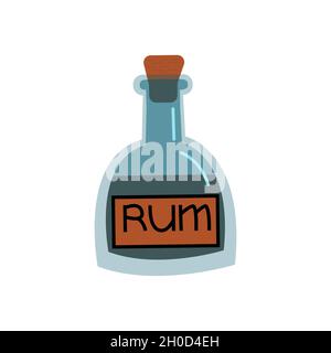 Bottiglia di rum. Bevanda alcolica forte. Illustrazione vettoriale isolata Illustrazione Vettoriale