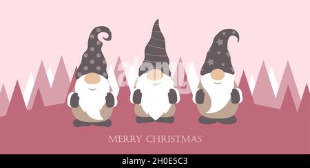 tre simpatici gnomes natalizi con simpatici cappucci Illustrazione Vettoriale