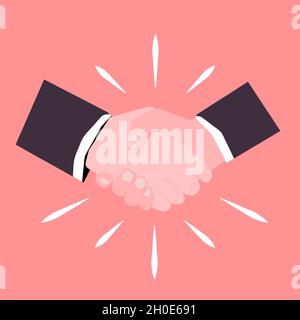 Illustrazione vettoriale dell'accordo di handshake businessman. Partnership di amicizia con handshake. Shaking mani simbolo per successo affare, felice partnership Illustrazione Vettoriale