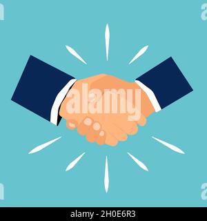 Illustrazione vettoriale dell'accordo di handshake businessman. Partnership di amicizia con handshake. Shaking mani simbolo per successo affare, felice partnership Illustrazione Vettoriale