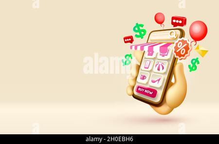 Schermo mobile per smartphone per lo shopping, display mobile per tecnologia. Illustrazione vettoriale Illustrazione Vettoriale