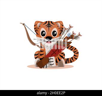 Tiger cub con sagittario zodiaco segno icona segno astrologico Vector cartoon illustrazione Oroscopo e Capodanno orientale. Illustrazione Vettoriale