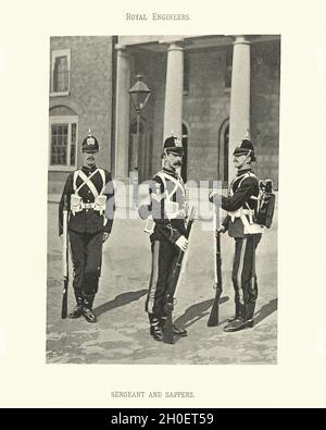 Foto d'epoca di Sergente e sappers, ingegneri reali dell'esercito britannico, uniforme militare, 19 ° secolo vittoriano Foto Stock