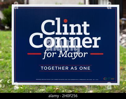 Cartello politico elettorale per Clint Conner per il sindaco di Minneapolis, Minnesota, con lo slogan di insieme come uno Foto Stock