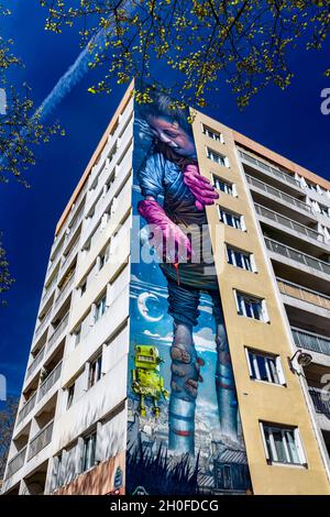 FRANCIA. PARIGI (75) 13° DISTRETTO. AFFRESCO DI BOM.K A 126 BD VINCENT AURIOL Foto Stock