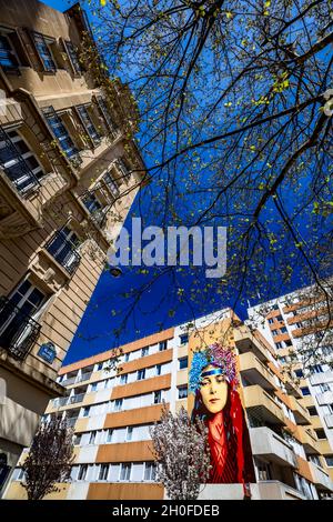 FRANCIA. PARIGI (75) 13° DISTRETTO. AFFRESCO EVELYN NESBIT DI BTOY IN PIAZZA PINEL Foto Stock