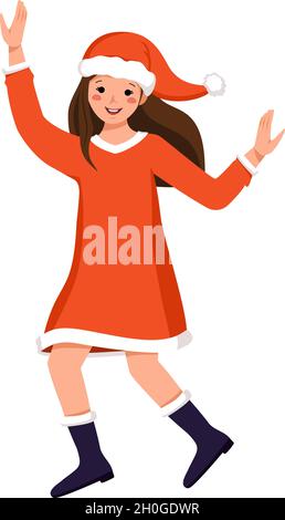 Ragazza carina con il viso felice e gli occhi in Natale festoso o Maiden neve costume per Natale, Capodanno o vacanze invernali Illustrazione Vettoriale