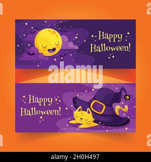 flat halloween banner stellato notte disegno vettoriale illustrazione Illustrazione Vettoriale