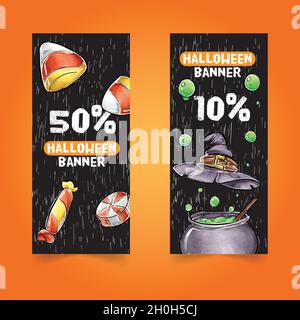 acquerello dipinto a mano banner halloween disegno vettoriale Illustrazione Vettoriale